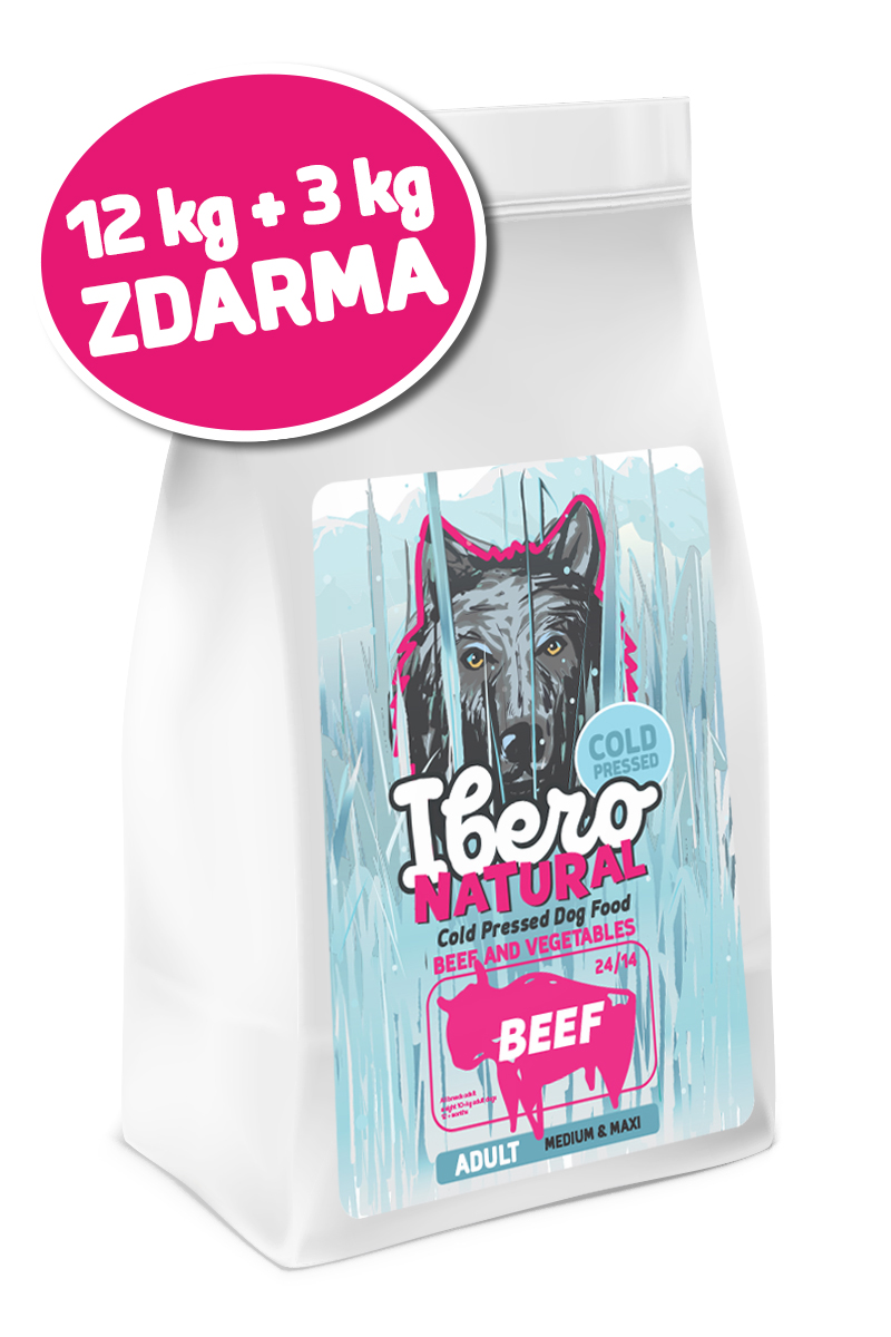 E-shop Ibero COLD PRESSED dog adult MEDIUM/LARGE BEEF - 12kg + 3kg GRATIS
