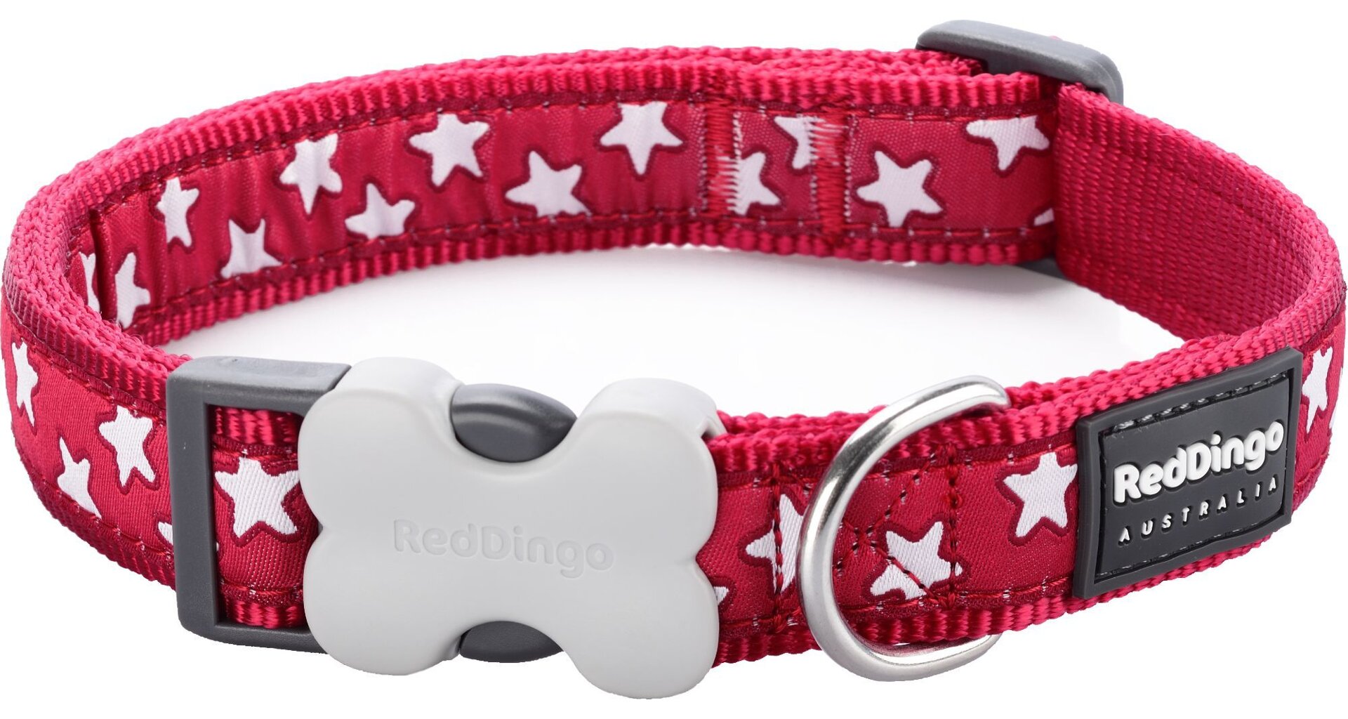 E-shop Obojek RD - Stars White on Red - červený obojek + bílé hvězdičky - 15 mm x 24-36 cm