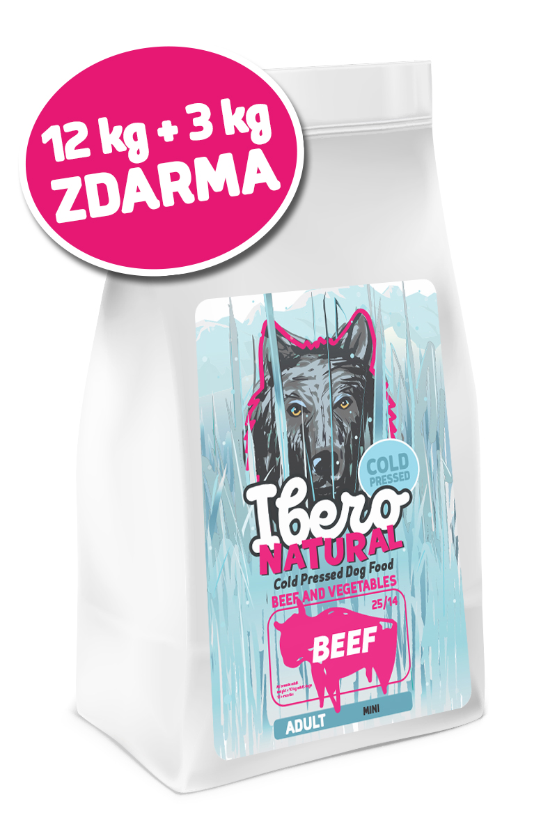 E-shop Ibero COLD PRESSED dog adult SMALL BEEF - 12kg + 3kg GRATIS