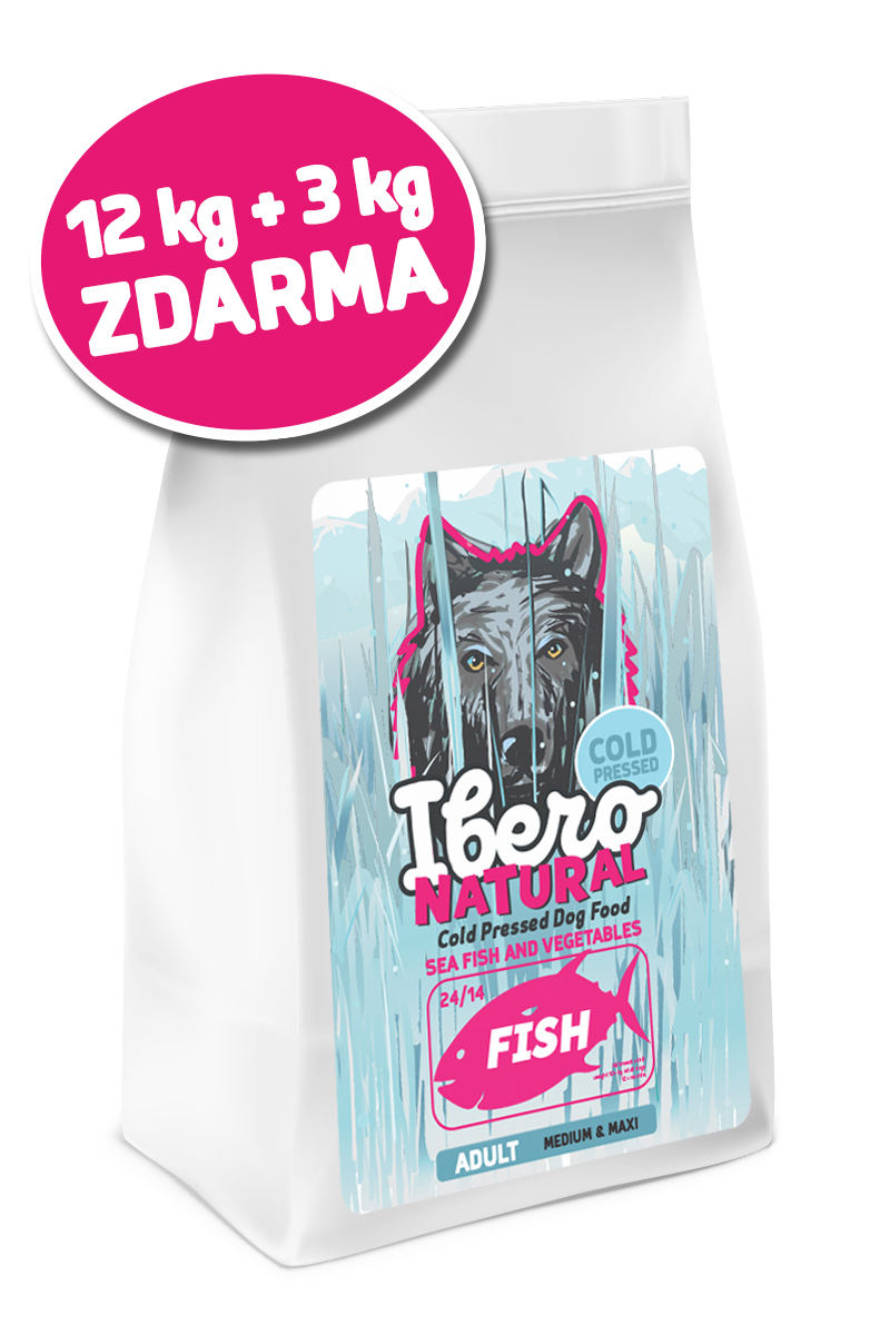 E-shop Ibero COLD PRESSED dog adult M/L FISH - ryba - 12kg + 3kg GRATIS