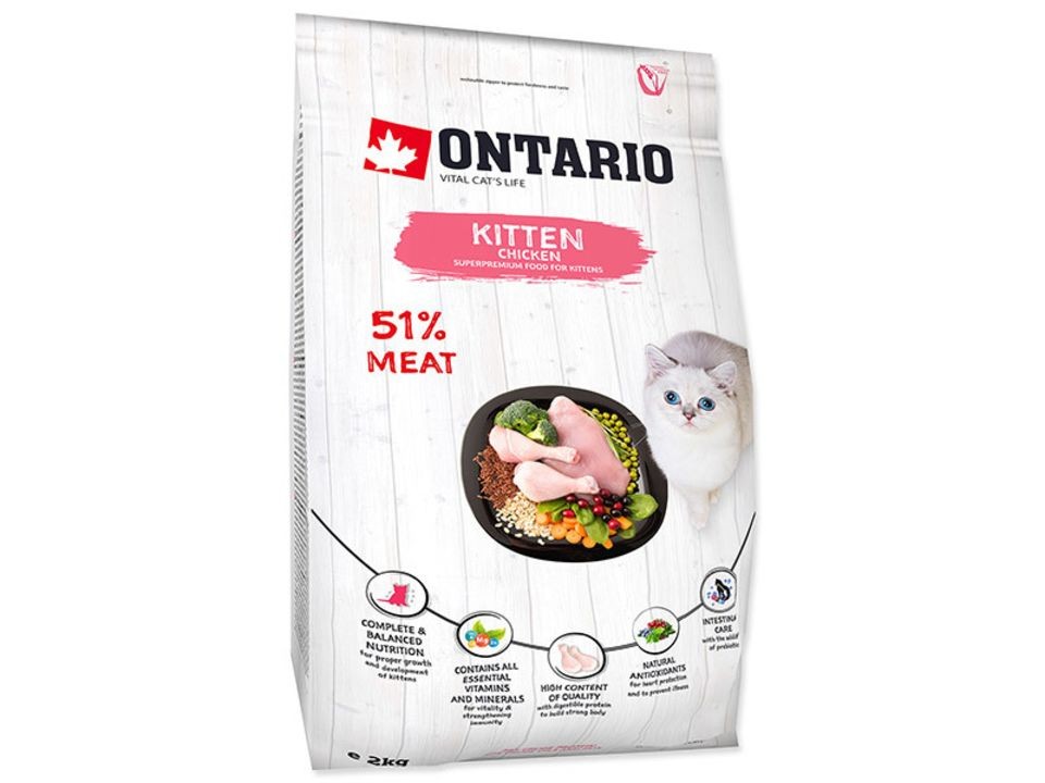 ONTARIO Kitten Chicken 2 kg + 4ks kapsiček ZDARMA