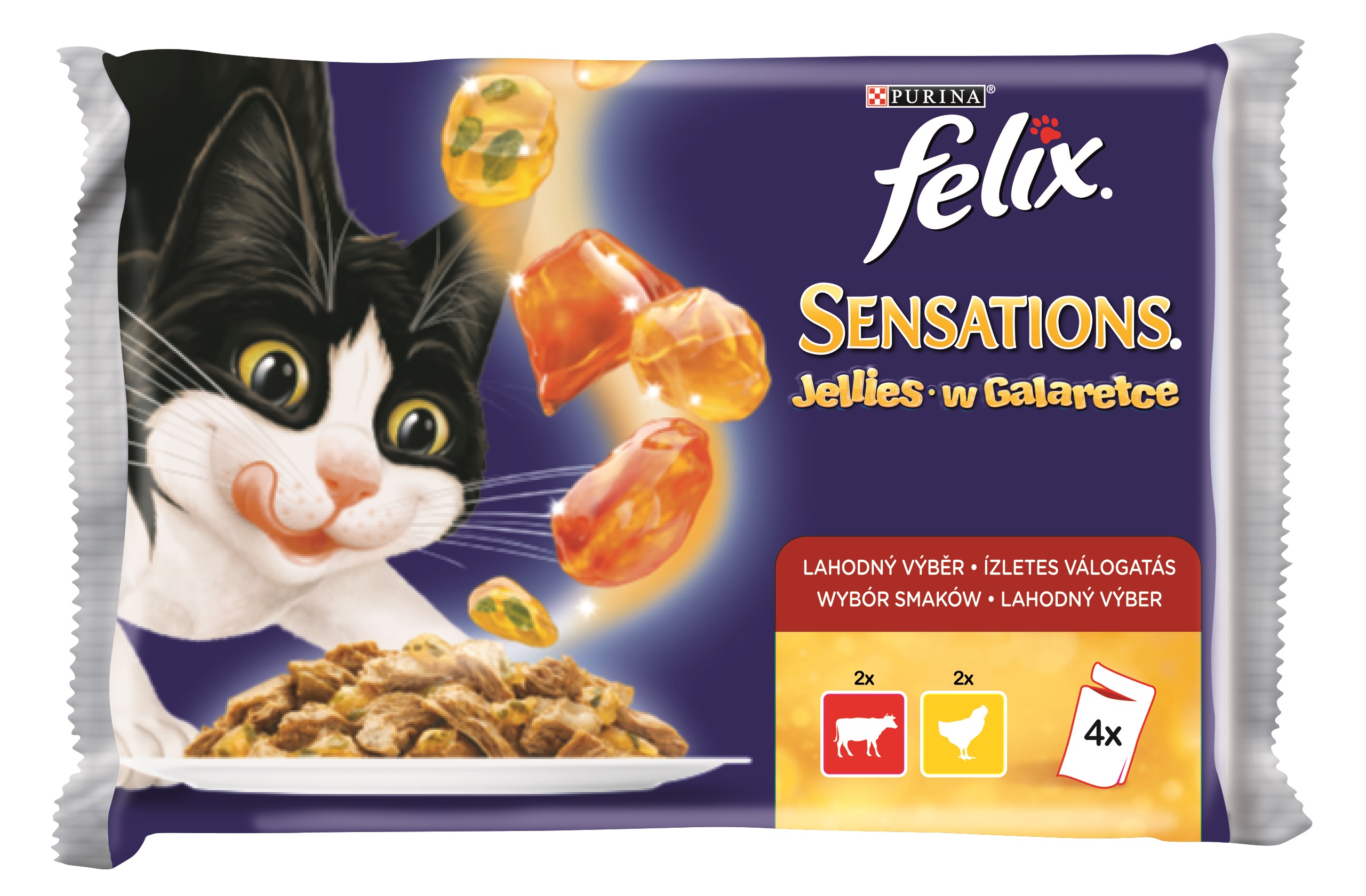 FELIX kapsa SENSATIONS Jellies 4x100g - HOVĚZÍ/kuře