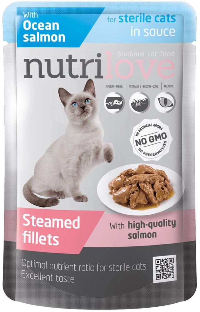 NUTRILOVE cat kaps. STERILE losos/šťáva - 85g