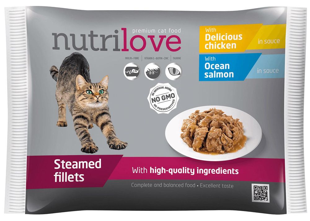 NUTRILOVE cat kaps. 4x85g - LOSOS/KUŘECÍ