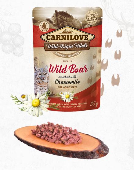 E-shop CARNILOVE cat kapsa ADULT WILD Boar/chamomile - 85g / expirace 10.8.2024